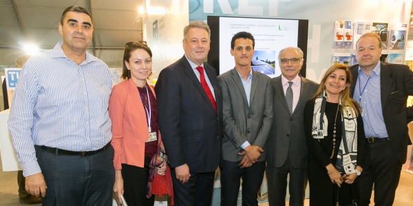 Caption: (L-R) Mr. Georges Youssef (Mayor of Menjez, Lebanon) Fatima Zahra El Ghabi (CES-MED Office Manager, Rabat), Austrian Minister for the Environment Andrä Rupprechter, Environmental Poetry Prize winner Rachid Ennassiri, Dr. Naguib Amin (CESMED Team Leader), Ms. Myriam Makdissi, (CESMED Communications Expert), and Pierre Couté, CESMED Principal Expert for the Maghreb  